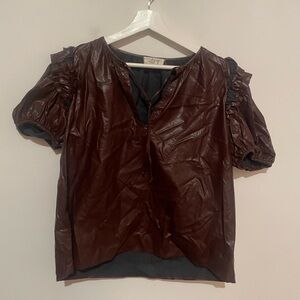 Tula J medium Faux Leather Top Twist Purple Burgundy brown